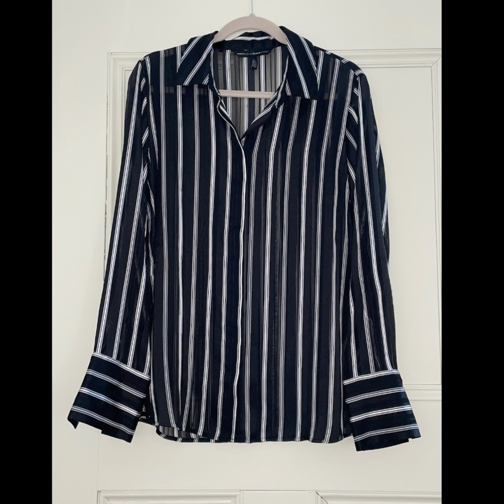 Black and White Striped Button Down Blouse